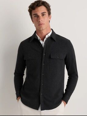 QUINCE Charcoal Button-Front stretch sweater fleece shirt men’s size S